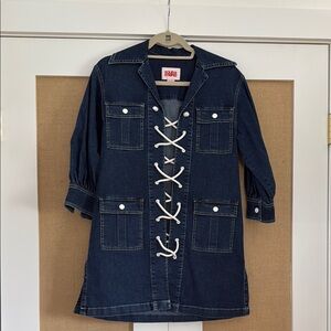 SOLID & STRIPED Blue Mini Dress with Lace-Up Detail